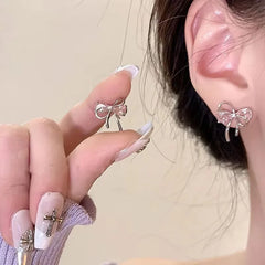 Dospita  -  Korean Bowknot Zircon Stud Earrings for Women Trendy Siliwer color Crystal tassel Earrings Personality Girl Party Jewelry Gifts