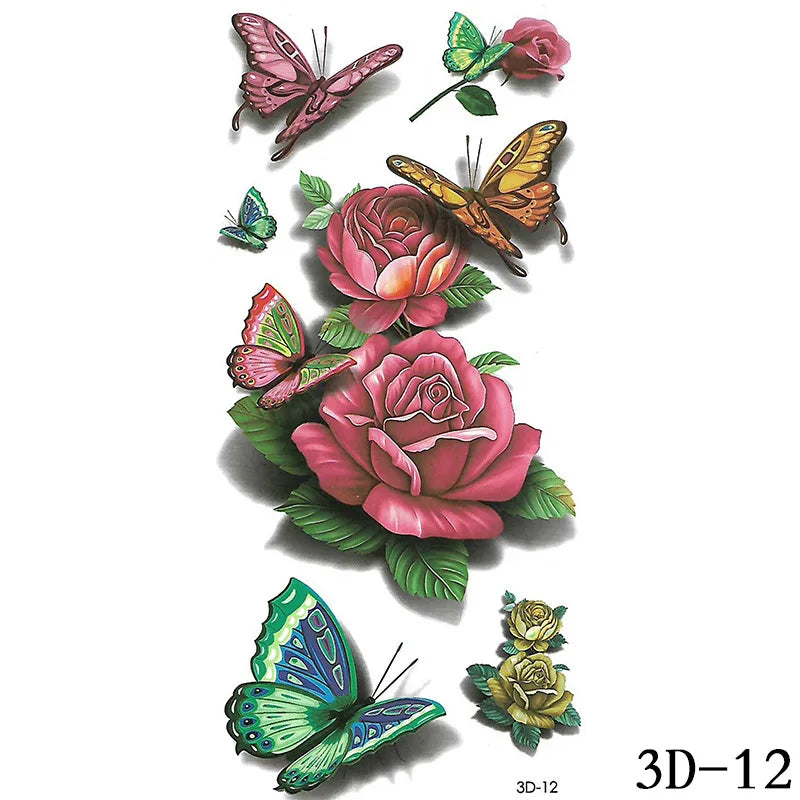 Dospita  -  Black Butterfly Temporary Tattoo Sticker Colorful Flower Body Legs Arm Art Realistic Fake Tattoo Festival Party Bikini Tattoos