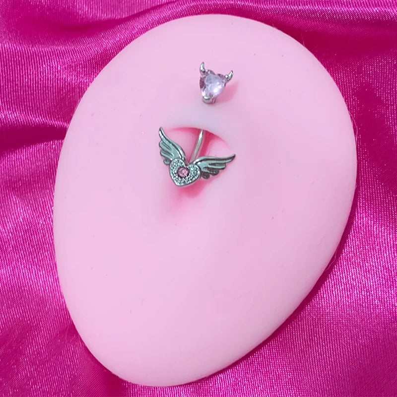 Dospita Y2K Body Accessories Stainless Steel Wings Heart Belly Piercing Sexy Jewelry Body Piercing Vintage Pink Belly Rings Fashion