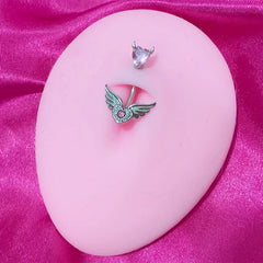 Dospita Y2K Body Accessories Stainless Steel Wings Heart Belly Piercing Sexy Jewelry Body Piercing Vintage Pink Belly Rings Fashion