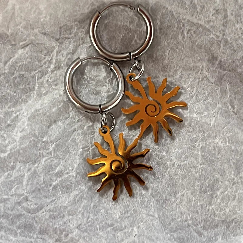 Dospita Stainless Steel Earrings Exquisite Sun Sunflower Pendant Fashion Dangle Earrings For Women Jewelry Best Friend Birthday Gift New