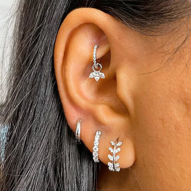 Dospita  -  1pc Crown Pendant Dangle Earrings For Teen Girl Kpop Style Gold Color Stainless Steel Hoops Ear Cartilage Rook Piercing Jewelry