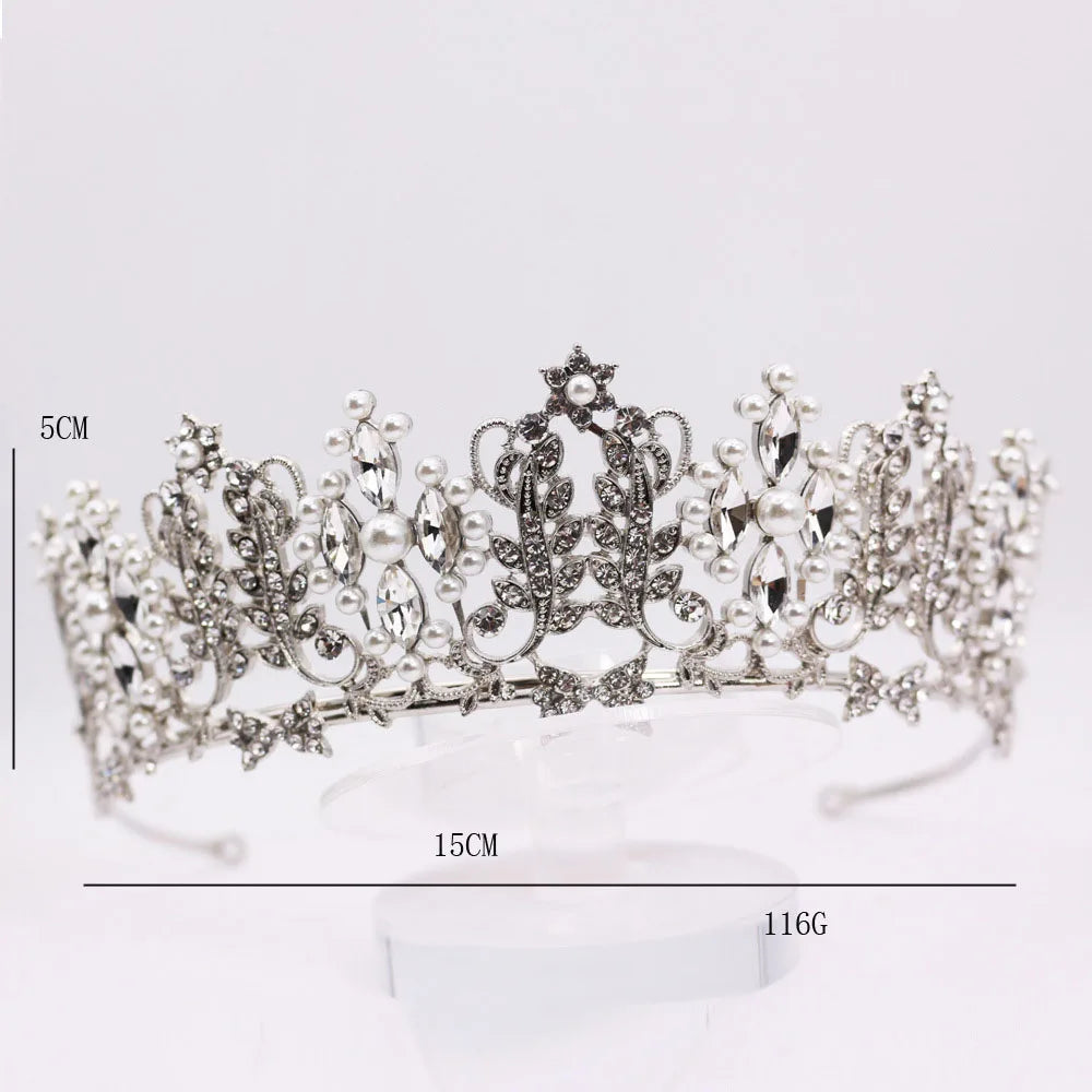 Dospita Fashion Rhinestone Pearls Crown Headband Tiaras And Crowns Wedding Ornaments Bridal Hair Jewelry Accessories Headdress