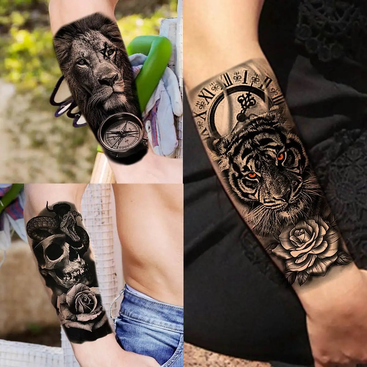 Dospita  -  68 Sheets Large Sleeve Temporary Tattoos For Men Women Forearm Fake Tattoo Sticker Black Tiger Lion Owl Skull Tatoos Tribal Wolf