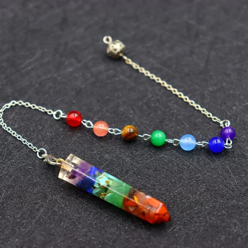 Dospita  New Natural Stones Pendulum for Dowsing Divination 7 Chakra Chain Hexagonal Column Silver-color Cone Pendant Reiki Pendule