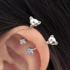 Dospita  -  1PC Stainless Steel Left Ear Silver Color Bear Clips Helix Cartilage Fake Piercing Jewelry Non Pierced Earrings