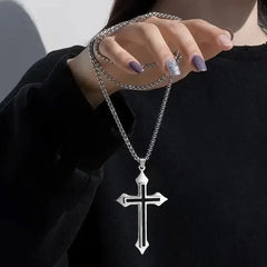 Dospita  -  Punk Cross Pendant Necklace Women Men Gothic Stainless Steel Long Link Chain Hip Hop Streetwear Collarbone Jewelry Gifts