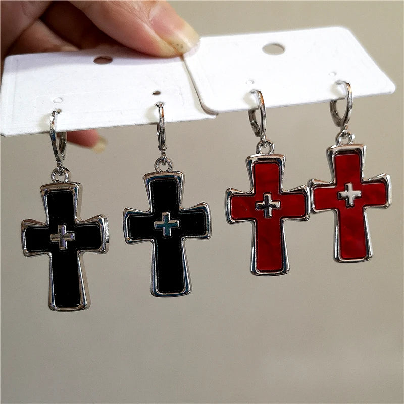 Dospita New Punk Red Cross Pendant Drop Earrings for Women Men Y2K for Piercing Earrings Party Aesthetic EMO Grunge Jewelry Accessories