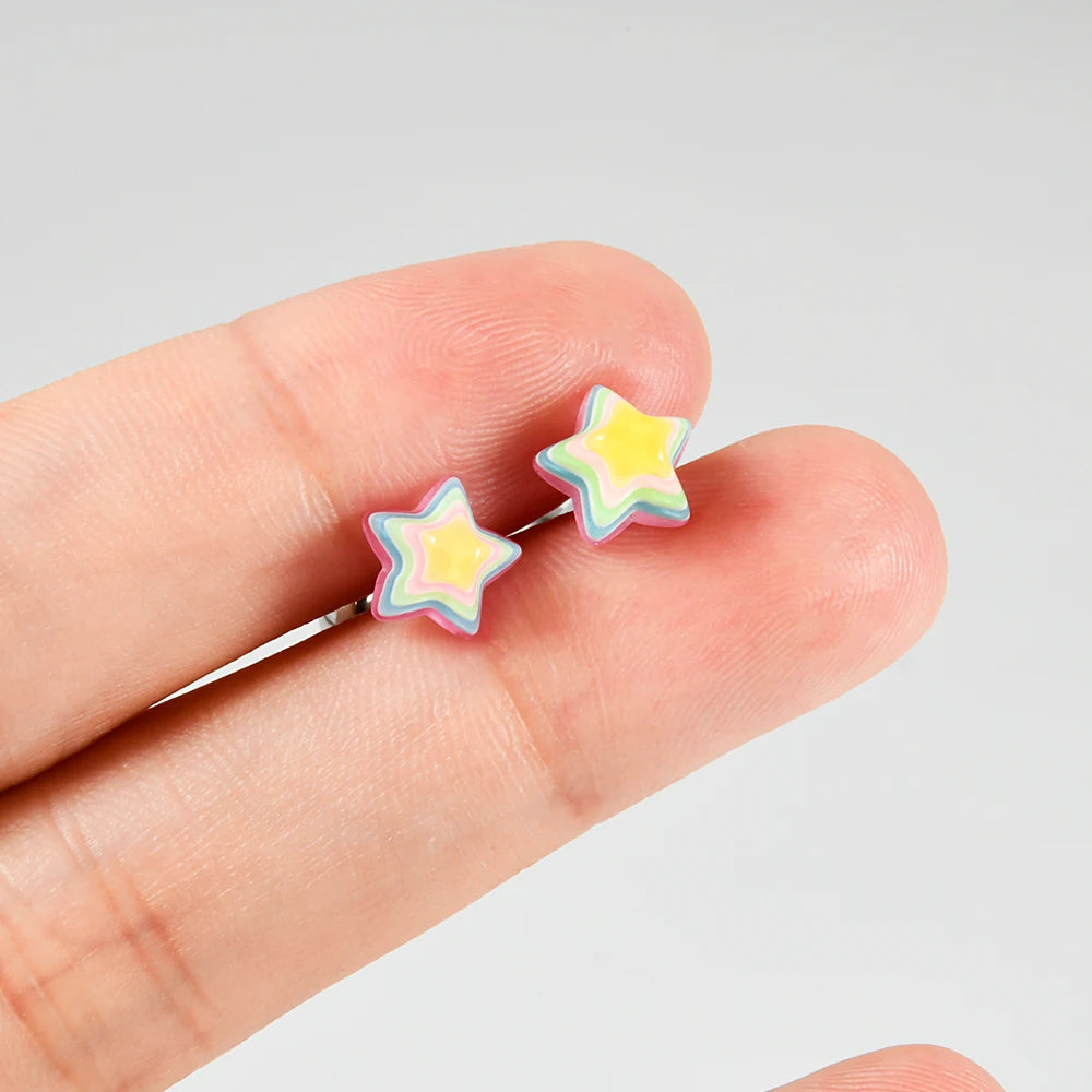 Dospita 1pcs Rainbow Pyramid Conical Star Tongue Rings Stainless Steel Multicolor Tongue Studs Barbell Piercing Body Jewelry 14G