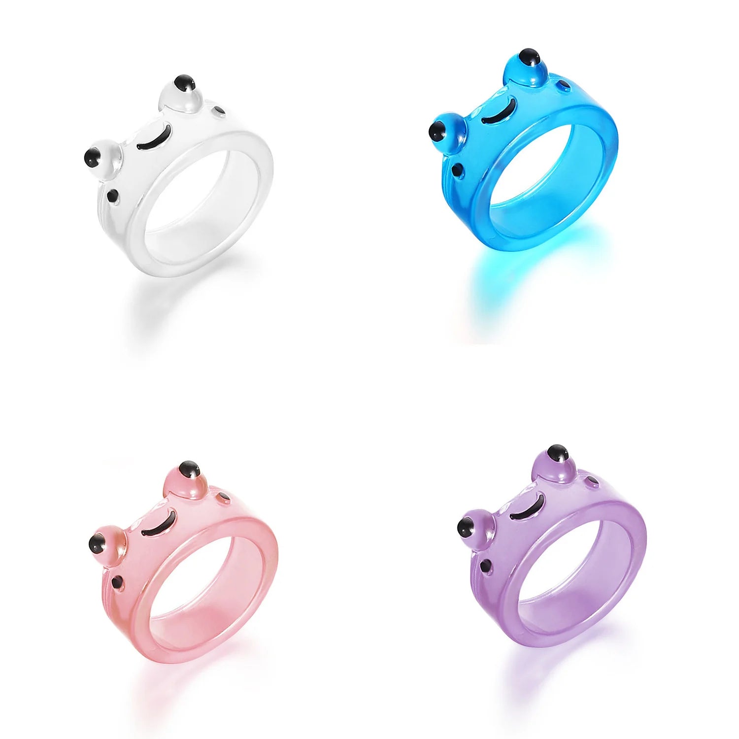 Dospita New Fashion Cartoon Colorful Transparent Frog Rings Resin Cute Animal Finger Rings Jewelry For Women Girl Party Gift