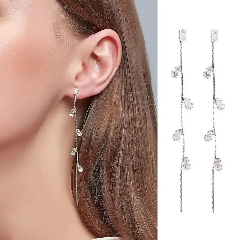 Dospita  -   Needle Purple Butterfly Long Tassel Earrings For Women Jewelry Trending Korean Fashion Luxury Crystal Earrings