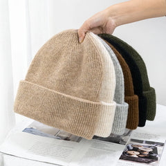 Dospita New Winter Long Rabbit Hair Single Fold Men's and Women's Knitted Hat Thick Soft Sleeve Hat Cold Hat 12 Color Beanies Hat