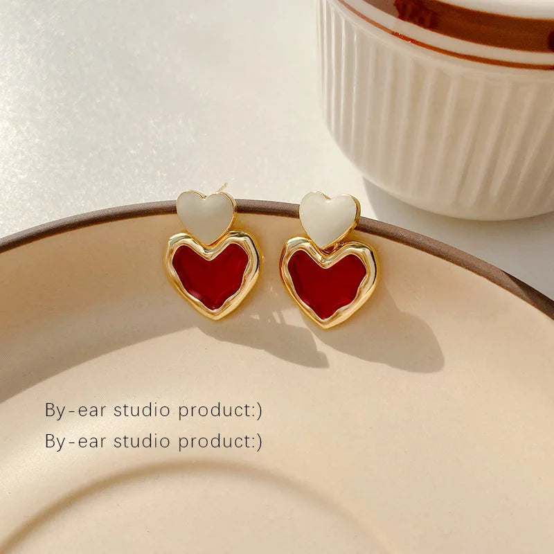 Dospita  -  New Design Red Heart Stud Earring Women Metal Gold Color Eye Heart Lips Wedding  Statement Earrings Fashion Party Jewelry