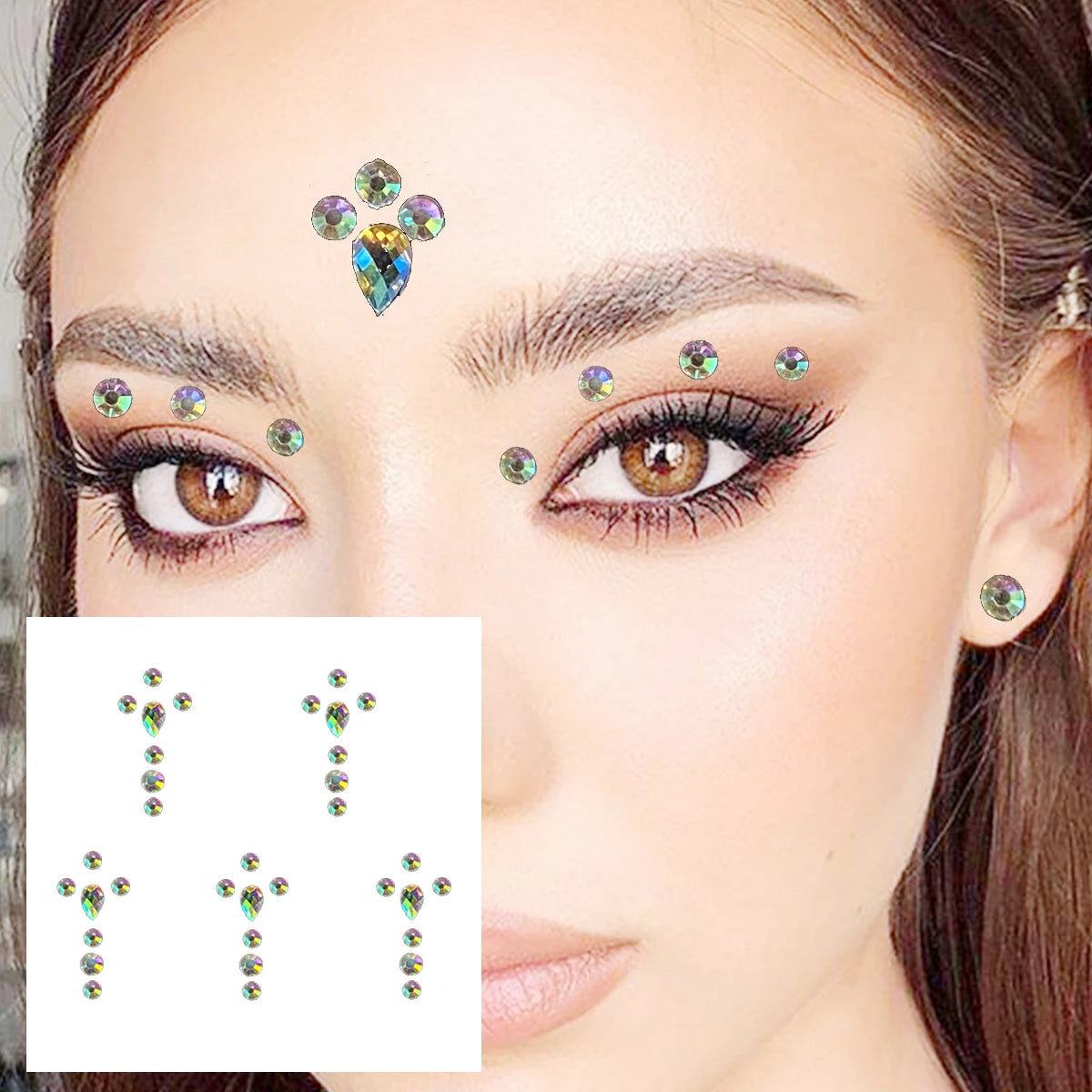 Dospita  -  Red Heart Face Jewelry Temporary Tattoos Eye Forehead Diamonds Jewels Makeup Sticker Sparkle Water Drop Gems Nail Art Festival