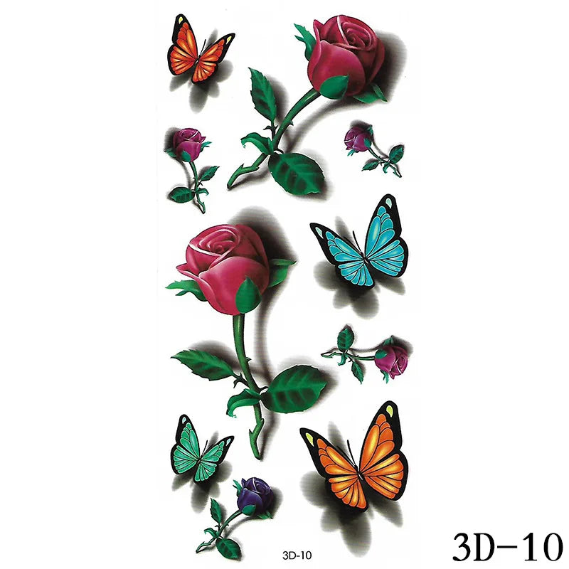 Dospita  -  Black Butterfly Temporary Tattoo Sticker Colorful Flower Body Legs Arm Art Realistic Fake Tattoo Festival Party Bikini Tattoos