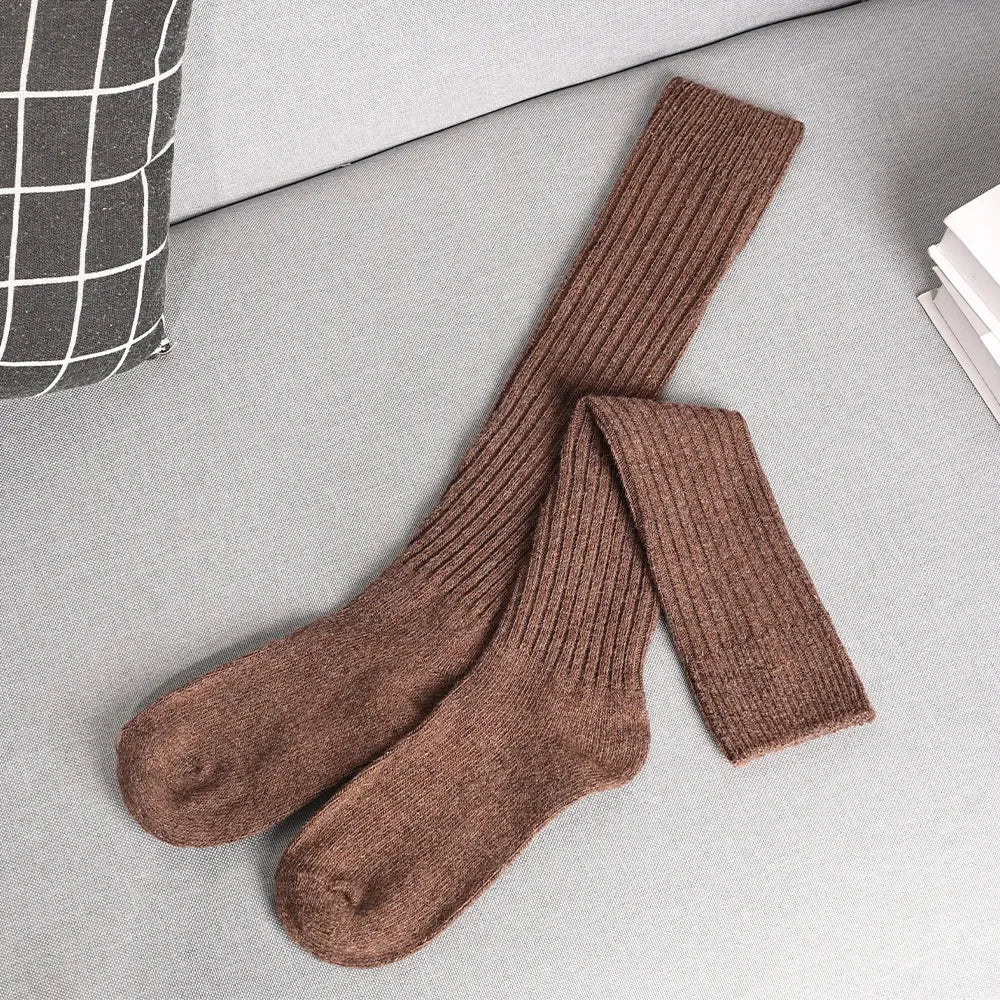 Dospita  -  Soft Wool Long Socks Women Autumn Winter Cashmere Solid Knitted Stocking Skinny Casual Knee High Fluffy Warm Thicken Girls Socks