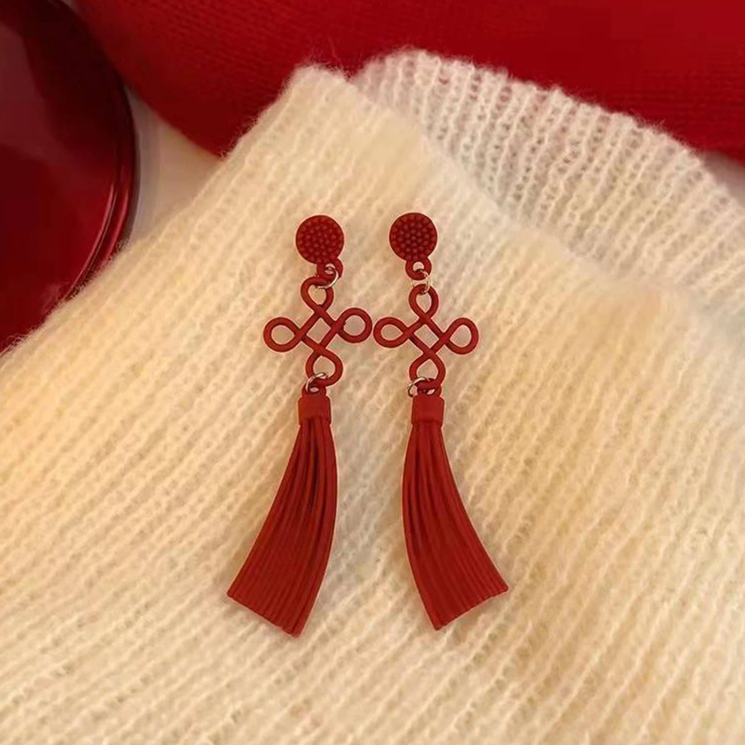 Dospita Chinese Knot Earring Red Congratulations Auspicious Wishful Prosperity Long Drop Earrings New Trendy Earring Jewelry Accessories