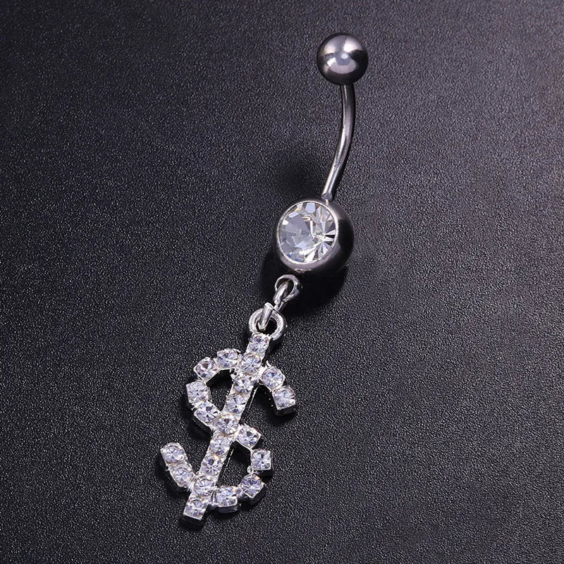 Dospita  -  Surgical Steel Dollar Belly Button Crystal Piercing Navel Punk Style Navel Piercing Earring Belly Ring Sexy Body Jewelry Ombligo