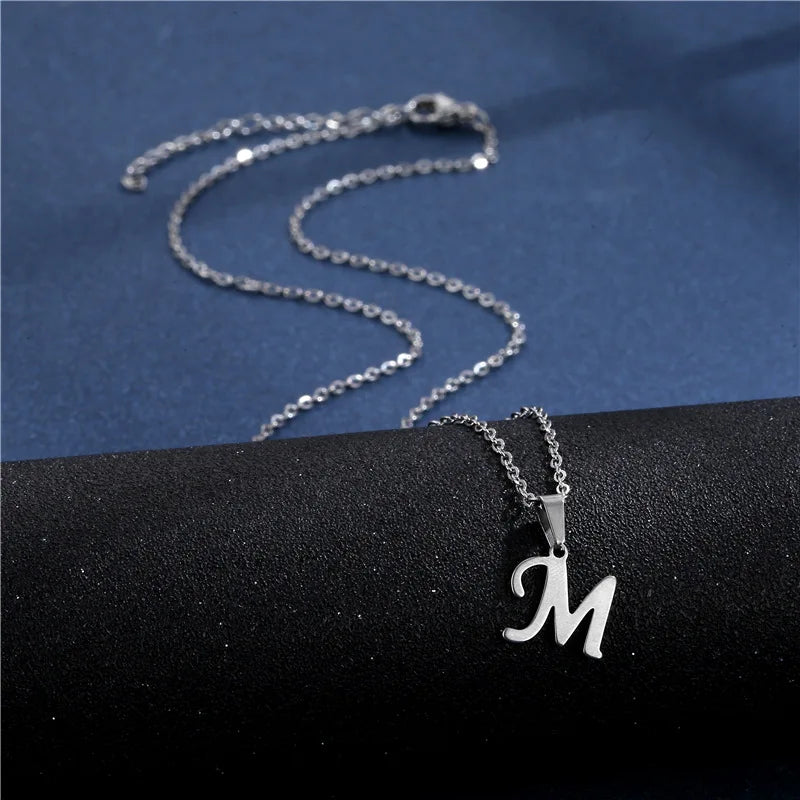 Dospita Simple Stainless Steel A-Z Letters Necklace Unisex 26 Alphabet Initials Charm Necklace For Women Men Jewelry Gifts