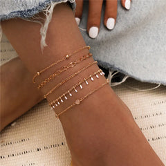 Dospita New Fashion Punk Gold Color Chain Anklets For Women Bohemian White Beads Anklet Bracelet Beach Foot Chain Jewelry