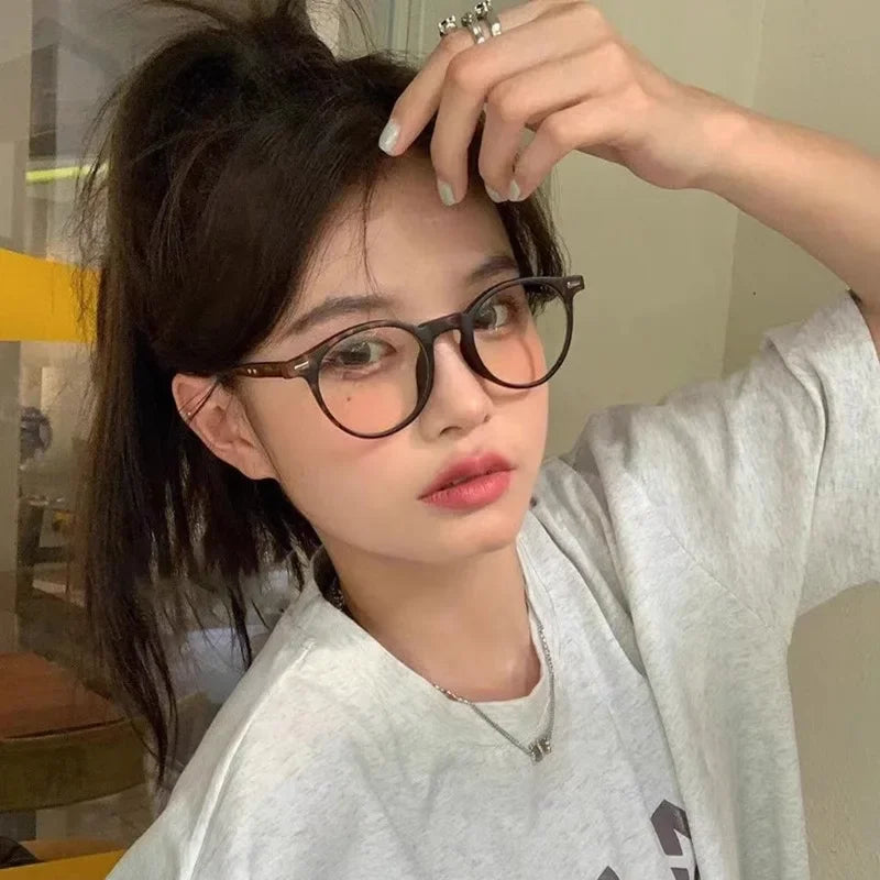 Dospita Korea Retro Cute Round Glasses Frame Women Lovely Ins No Makeup Plain Glasses Men Eyewear Cute Decorative Computer Glasses