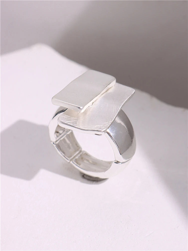 Dospita  -  Chunky Sliver Color Rings for Women Men Elastic Rope Connection Irregular Geometric Hollow Matte Fashion Trend Jewelry