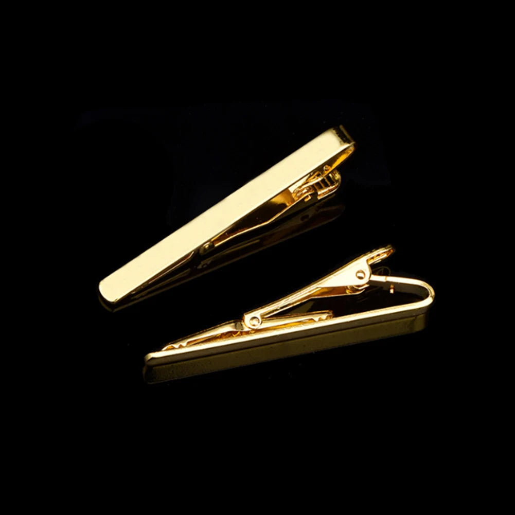 Dospita 1 pcs Colourful Tie Clip For Men Metal Silver Gold Tone Simple Bar Clasp Practical Black Navy Blue Necktie Clasp