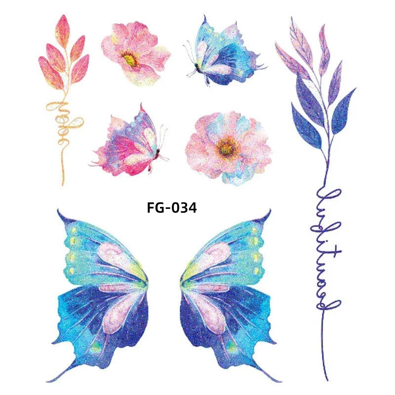 Dospita  -  1Sheet Fairy Butterfly Wings Shiny Tattoo Sticker Waterproof Eyes Face Art Fake Tattoos for Women Makeup Dance Music Festival