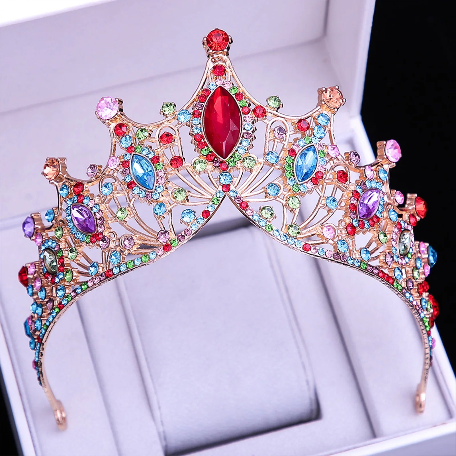 Dospita Colorful Color Crystal Crowns Tiara For Women Girls Wedding Rhinestone Bridal Party Crown Diadem Hair Jewelry Accessories