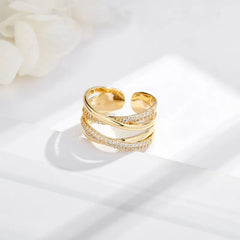 Dospita New Letter X Double-layer Open Index Finger Ring Female Fashion Niche Design Intertwined Zircon Ring