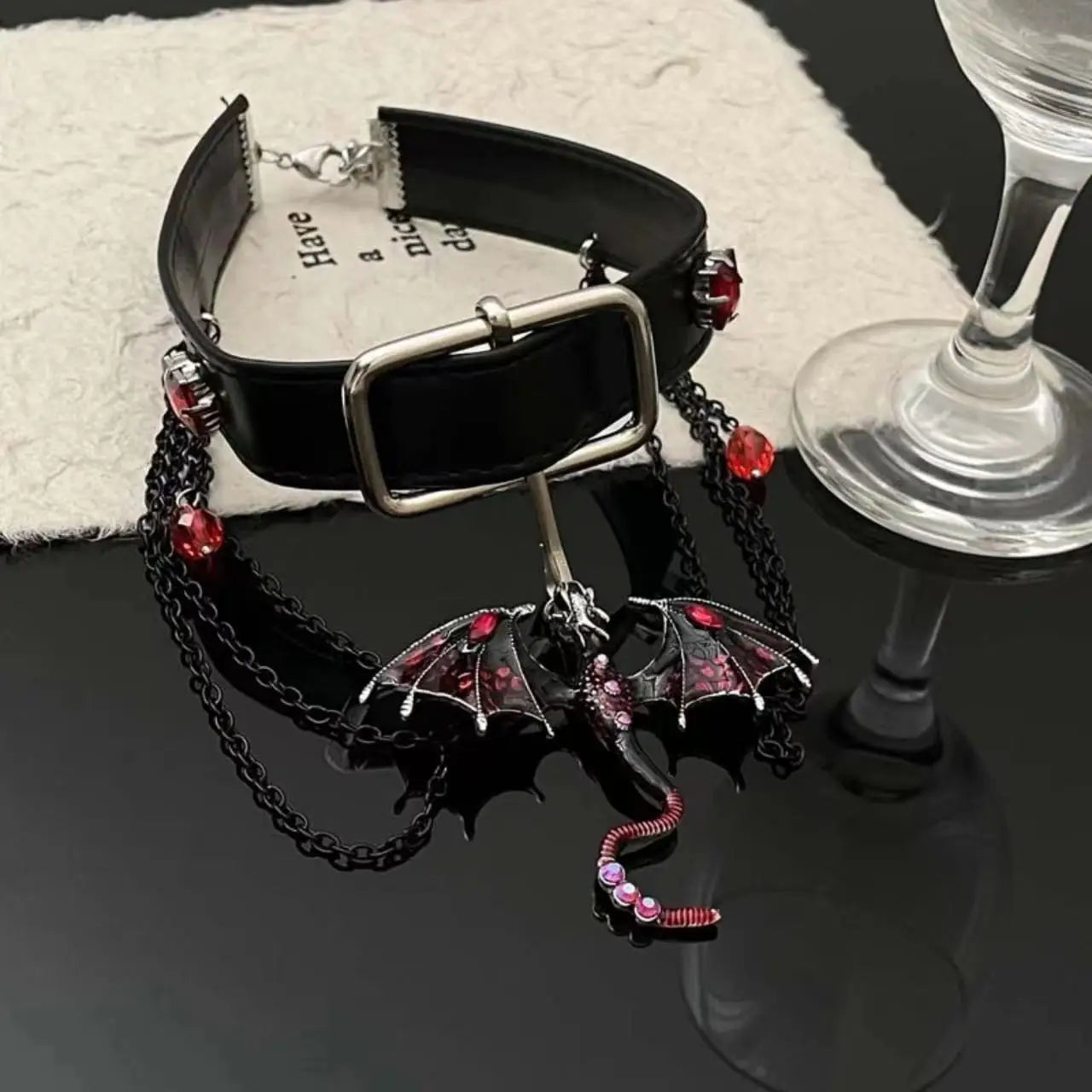 Dospita Dark Style Necklace Little Flying Dragon Tassel Round Bead Pendant Necklace Women Niche Personality Sweet Cool Collarbone Chain