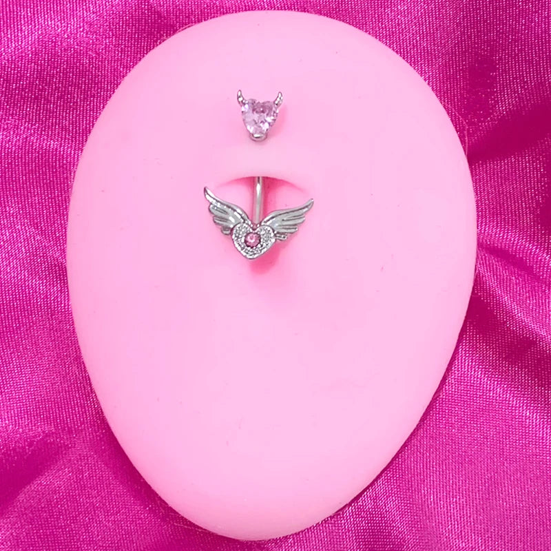 Dospita Y2K Body Accessories Stainless Steel Wings Heart Belly Piercing Sexy Jewelry Body Piercing Vintage Pink Belly Rings Fashion