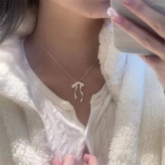 Dospita  -  Exquisite Clavicle Chain Elegant Scrub Bow Pendant Necklace For Women Girls Temperament Collar Chain Korean Student