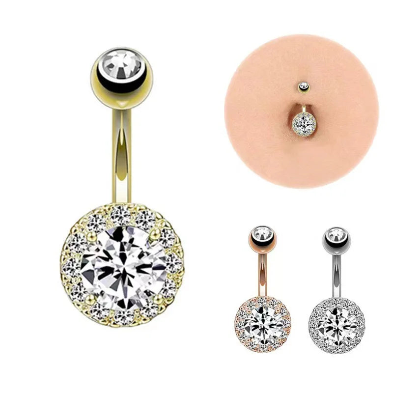 Dospita Zircon Crystal Belly Button Rings Nombril Ombligo Navel Ring Surgical Steel Barbell Heart Round Body Piercing Jewelry for Women