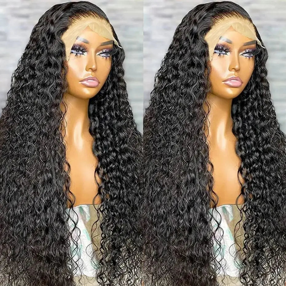 Dospita 34 36 38 inch Deep Wave Lace Front Human Hair Wigs Curly Hair Water Wave Lace Forntal Wig Brazilian 4x4 Lace Closure Hair