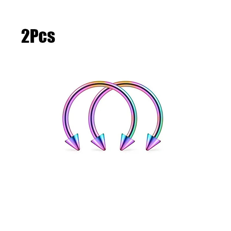 Dospita  -  2Pcs 16G Cone Septum Ring Stainless Steel Horseshoe Nose Piercing Spike Lip Rings Silver Color Tragus Helix Earring Body Jewelry