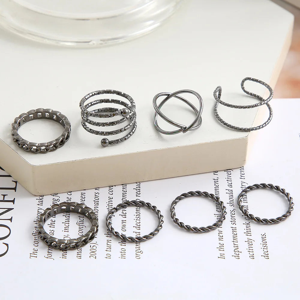 Dospita New Black Ring Female Design Sense Of Niche Simple Joint Ring Creative Stacking Combination Set Of 8 Sets