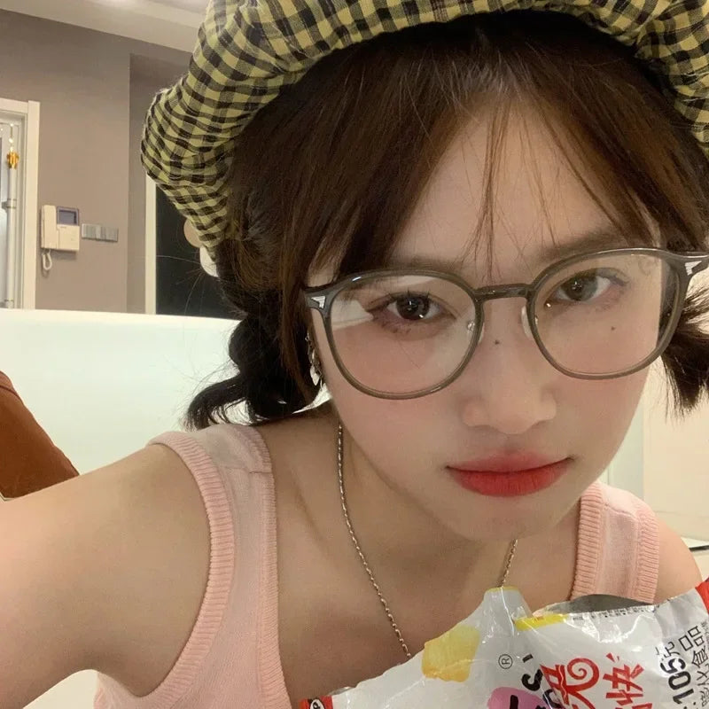 Dospita Korean TR90 Round Glasses Frame Girl Ins No Makeup Plain Glasses Men Light Eyewear Cute Decorative Computer Glasses