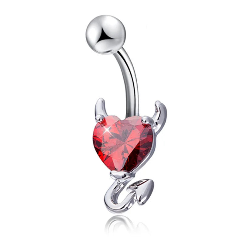 Dospita  -  Little Devil  Belly Button Rings Cute Heart Zircon Navel Belly Piercing Ring For Women Sexy Surgical Steel Body Jewelry Earrings