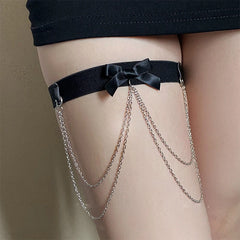 Dospita Elegant Sexy Chain Tassel Bowknot Leg Chain for Women Elastic Band Leg Chain Summer Spice Girls Women's Body Chain Accessories