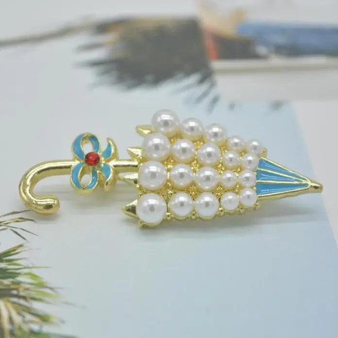 Dospita Fashion Lovely Pearl Enamel Umbrella Brooches For Women Cartoon  Pins Fashion Coat Clothing Jewelry Accessories Girl Gifts