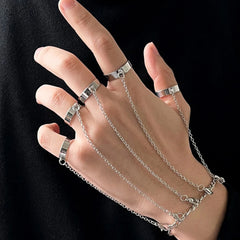 Dospita Fashion Punk Geometric Silver Color Chain Wrist Rings For Women Men Charm Hip Hop Chain Open Rings Set Couple Jewelry