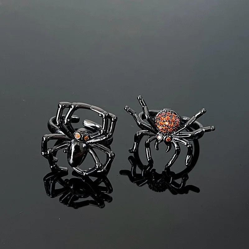 Dospita Creative Gothic Black Spider Animal Rings Funny Halloween Party Octopus Wizard Hat Ghost Pumpkins Finger Rings Halloween Jewelry