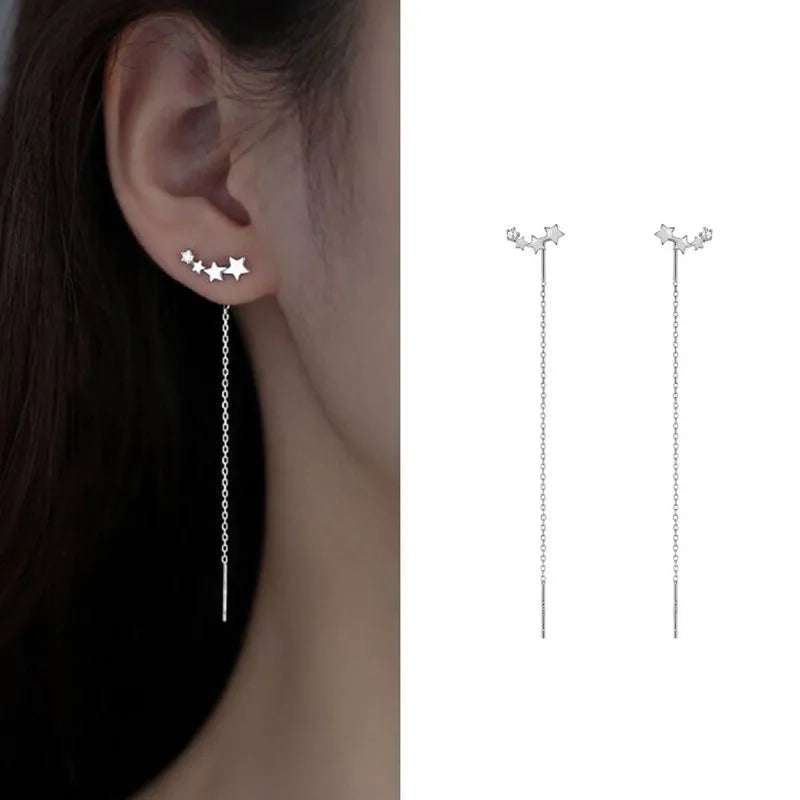 Dospita  -  Fashion Long Tassel Ear Line Earrings For Women Korean Temperament Crystal Fish Tail  Drop Earrings Girls Daily Party Jewelry