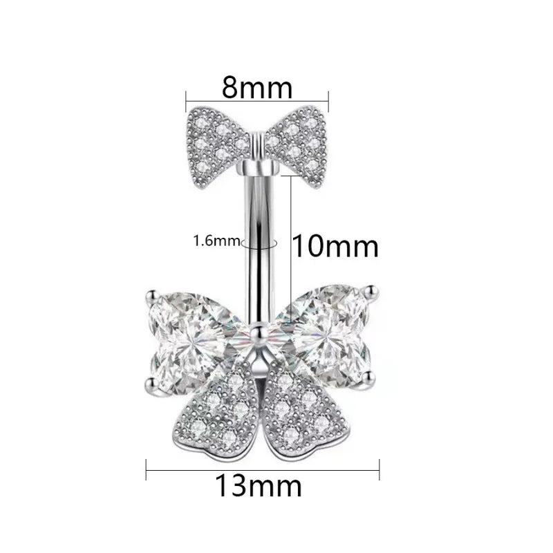 Dospita 1PC Women Stainless Steel Piercing Crystal Butterfly Heart Belly Navel Ring Fashion Dangle Personality Body Jewelry Accessories