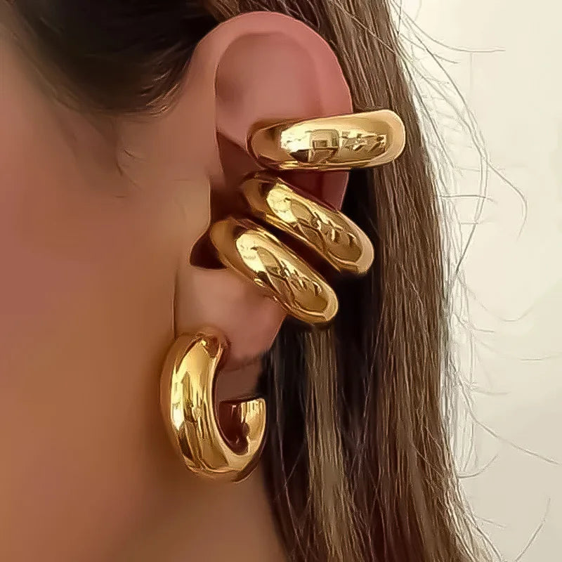 Dospita Double Layer C-shaped Cuff Earrings Irregular Layered Rhinestone No Piercing Earring Clip Simple Gold Silver Color Big Ear Clips