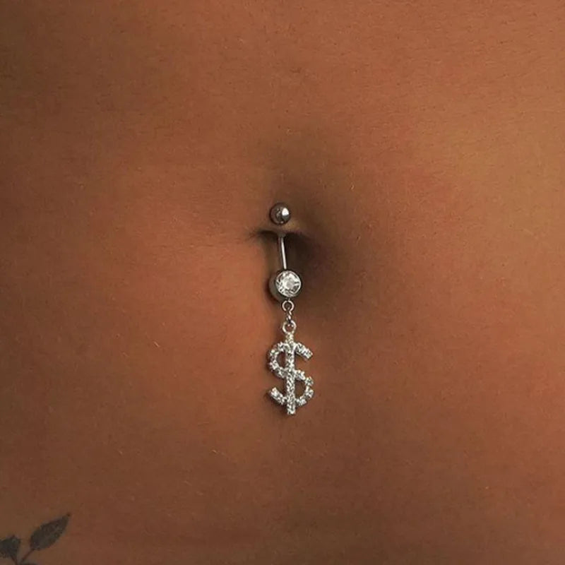 Dospita  -  Surgical Steel Dollar Belly Button Crystal Piercing Navel Punk Style Navel Piercing Earring Belly Ring Sexy Body Jewelry Ombligo