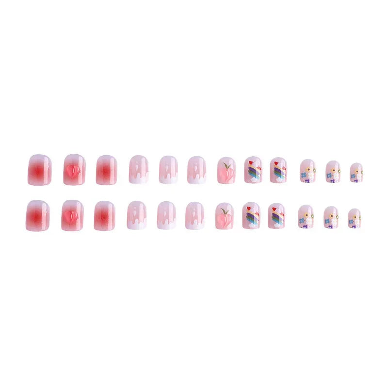 Dospita 24PCS Nail Art Fake Nails Korean Ballerina Press on Nails Set Diamond Streamer Flash Fly Butterfly Seamless Removable False Nail