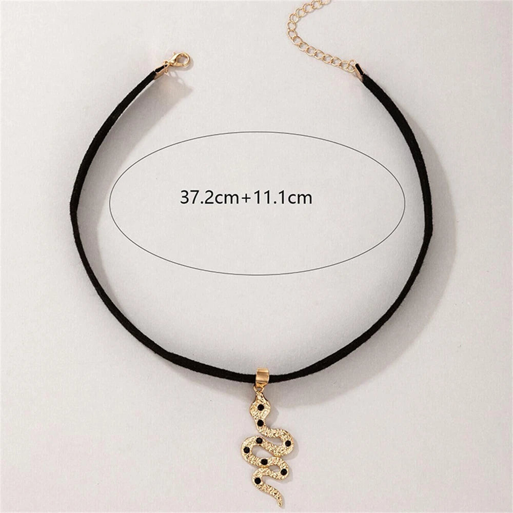 Dospita Vintage Punk Snake Pendant Necklace With Diamond Gothic Black Velvet Suede Choker Necklace For Women Girls Party Anklet Jewelry