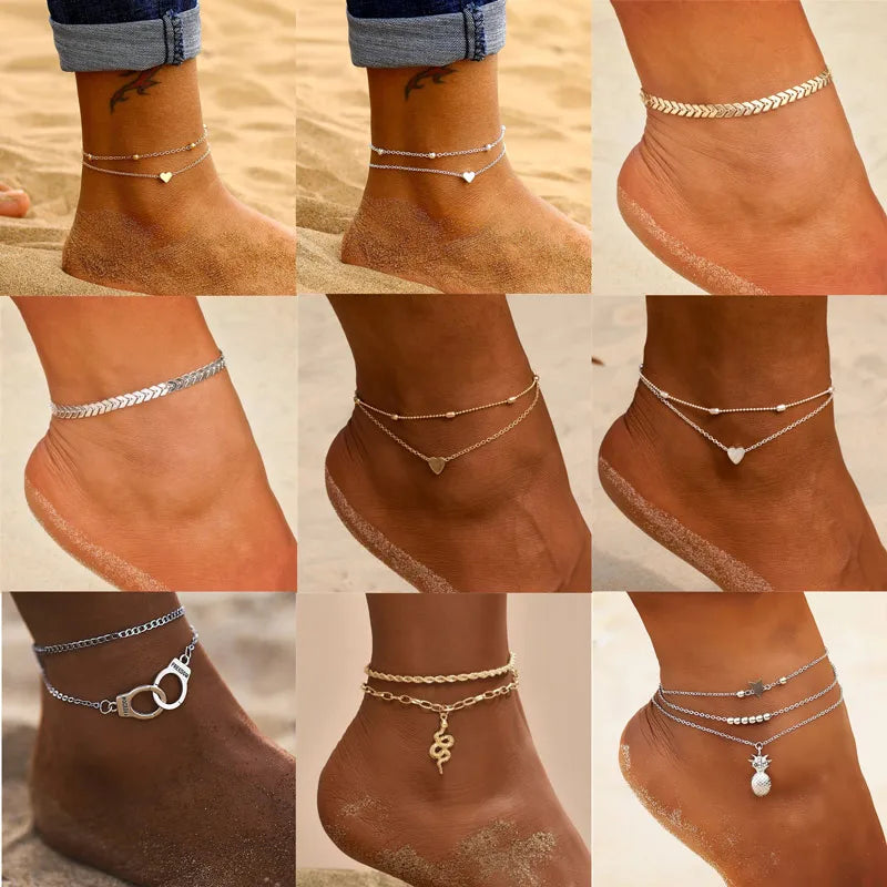 Dospita Gold Color Star Pendant Anklet Foot Chain for Women Summer Beach Leg Bracelet Charm Anklets Jewelry Gift